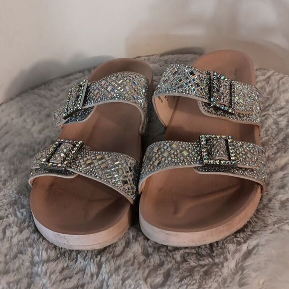 Madden Girl Lemonade Rhinestone Double Buckle Slides - Picture 2 of 7